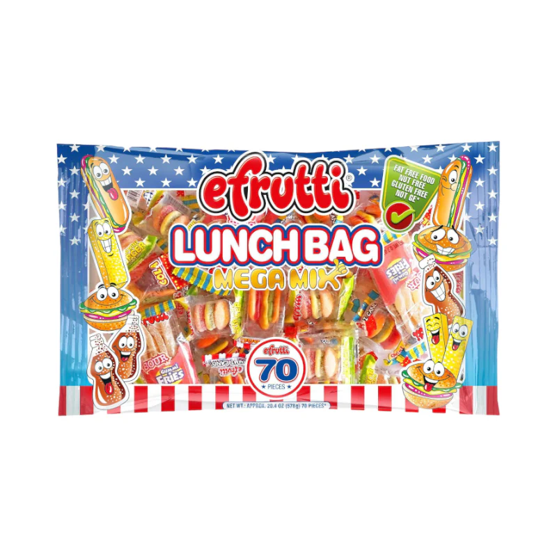 E.Frutti Gummi Lunch Bag Bag Mega Mix (70 Piece) Laydown Bag - 20.14oz (571g)