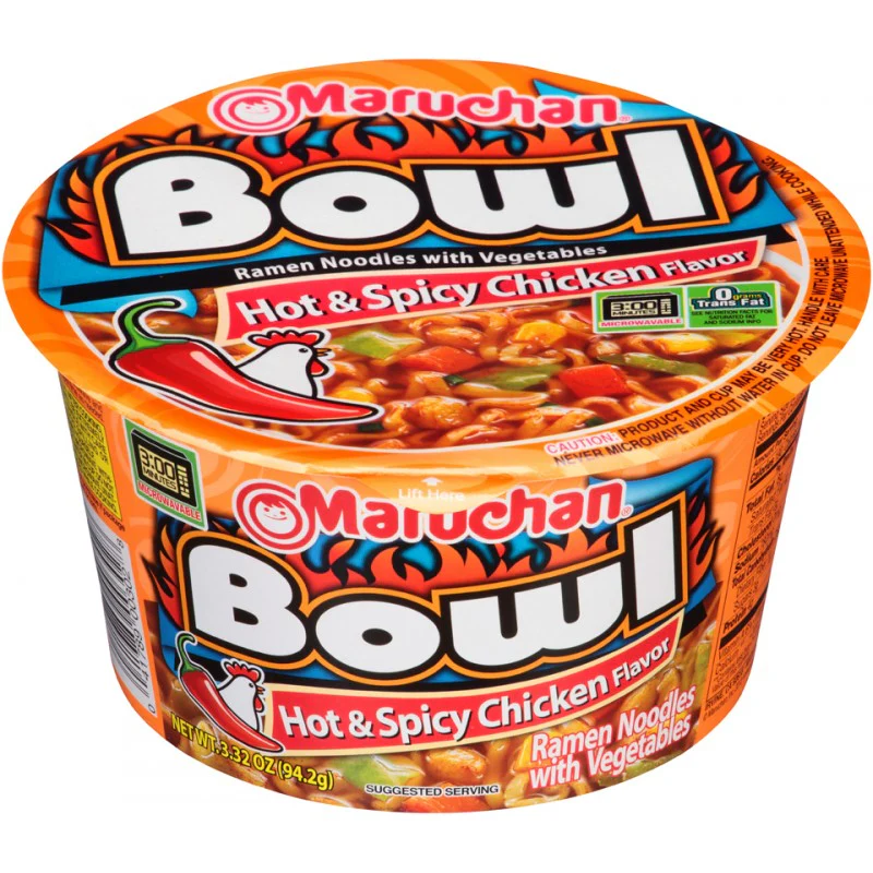 Maruchan - Hot & Spicy Chicken Flavor - Ramen Noodles & Vegetables Bowl - 3.3oz (94g)
