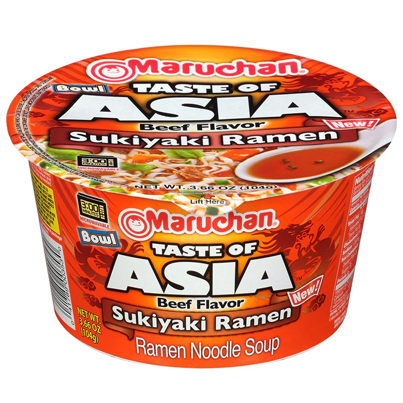 Maruchan Taste of Asia Beef Flavour Sukiyaki Ramen Noodle Soup Bowl - 3.66oz (104g)