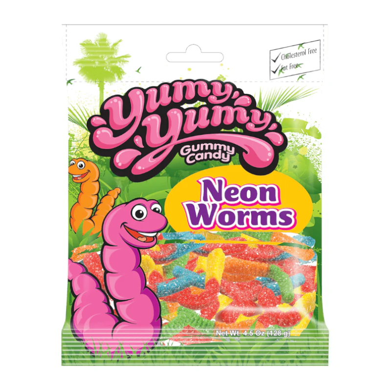 Yumy Yumy Gummy Candy Sour Neon Worms - 4.5oz (128g)